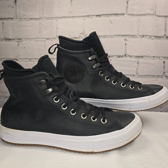 CONVERSE CHUCK TAYLOR ALL STAR WATERPROOF BOOT HI BLACK LEATHER SIZE 10.5 EUC - Picture 10 of 11